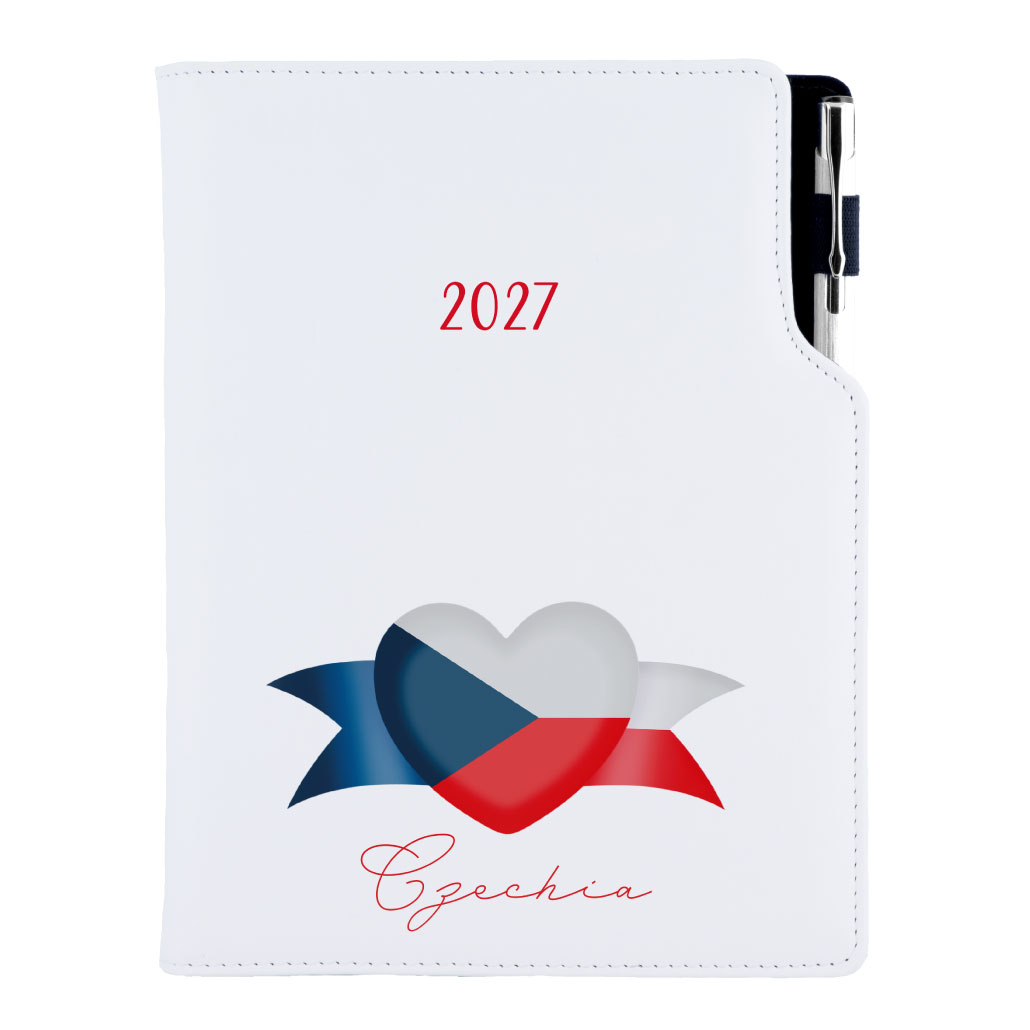 Diář DESIGN denní B6 2027 - bílá - Česko - vlajka